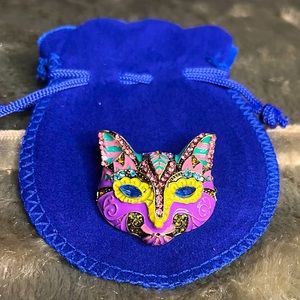 Adorable tiny enamel fox adorned with rhinestones.